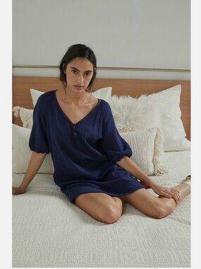 Anthropologie Taylor Navy Gauze V-Neck Tunic Dress sz S